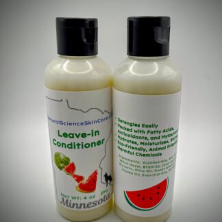 Leave in Conditioner, a moisturizing conditioner that is not heavy, greasy, or sticky. Provides great shine, detangles, and like all our products, is made in Minnesota, USA, contains no parabens, no toxins, or harmful chemicals. It is safe for you and the environment. It is lake-safe, too! Get your watermelon scented self and make this summer memorable.