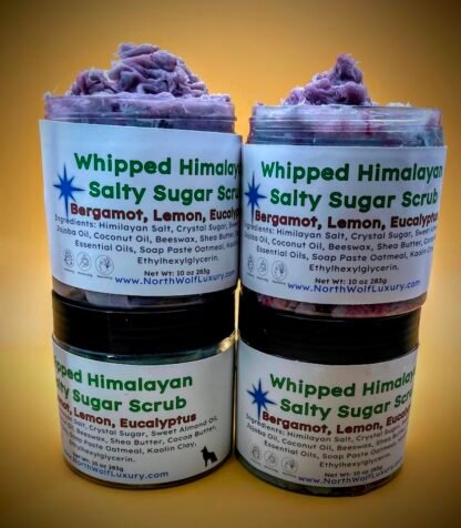 whipped salty sugar scrubs, all natural, skin loving protection with antioxidants.