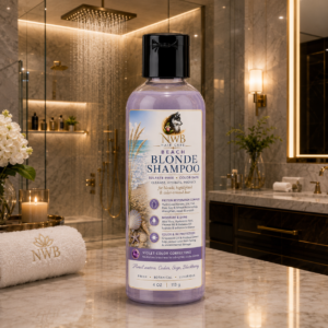 Beach Blonde Shampoo is a luxurious sulfate-free shampoo specially formulated for blonde, highlighted, bleached, and color-treated hair. Violet color-correcting pigments help reduce unwanted brassiness while a nourishing blend of hydrolyzed proteins, botanical extracts, Babassu oil, Hyaluronic Acid, and Vitamin B5 hydrates, strengthens, and restores softness and shine. Gentle enough for daily use, it leaves hair clean, vibrant, silky, and beautifully refreshed with an elegant Floral Waters, Cedar, Sage & Blackberry fragrance.
