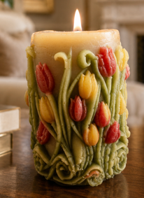 Handcrafted Floral Lily candle made from a soy and beeswax blend with Botanical Bliss fragrance, featuring an elegant sculpted flower design.