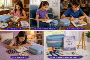 25 Pages of Creative Challenges, Art Instruction, Skill Building & Inspiration Ages 7+ | Draw • Paint • Explore • Sculpt • Practice • Grow What if an art kit didn't just give you art supplies—but actually helped you become a better artist? The 2026–2027 Artist’s Skill Tracker & Goals Workbook Travel Art Kit is a portable creative studio designed to help beginning and developing artists discover what they enjoy creating, learn fundamental art skills, build confidence through practice, and develop creative habits that can last a lifetime. And there's one simple idea behind the entire kit: You don't have to be “born talented” to be an artist. Art is a skill—and skills get better with practice. Even 10 minutes a day spent drawing, painting, observing, experimenting, or working in your sketchbooks can add up to meaningful improvement.